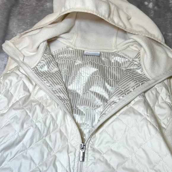 Columbia Quilted Fleece Hooded Vest Womens XL Cream Therma Coil Layering Outdoor - Picture 15 of 16
